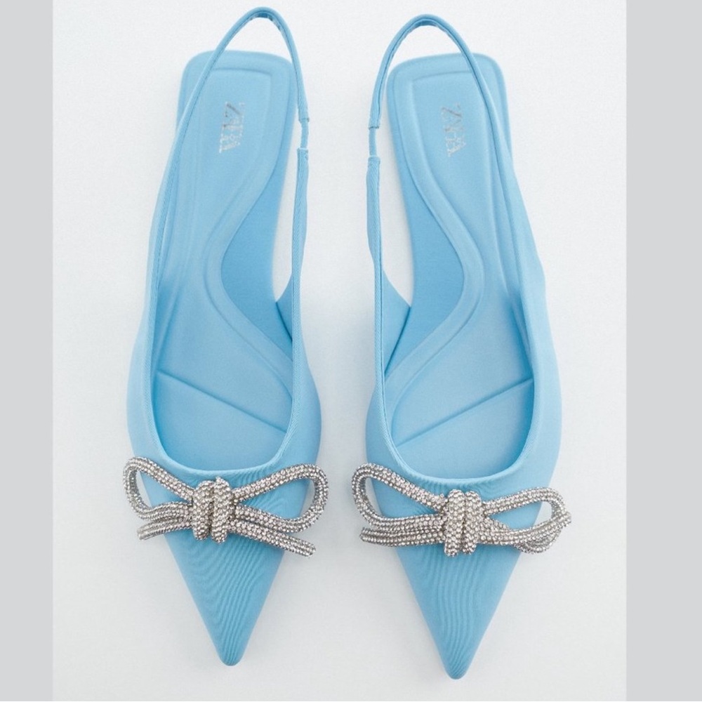ZARA Rhinestone Bow Flat Mules size 6